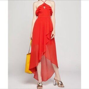 BCBGeneration‎ Red Halter Dress Size 8 Layered Ruffle High Low NEW